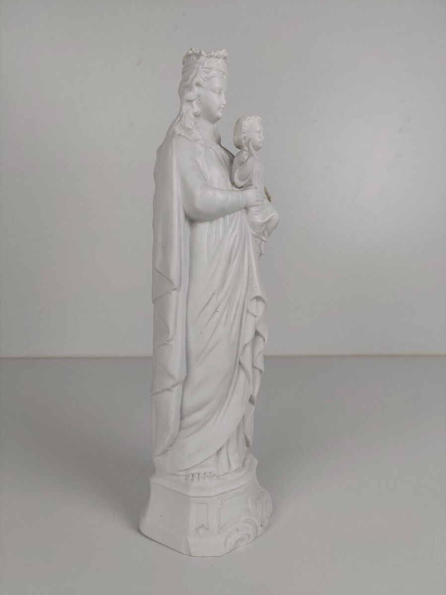 French Antique 1900 Bisque Statue Virgin Mary Our Lady Infant Jesus Exquisite photo 404.0