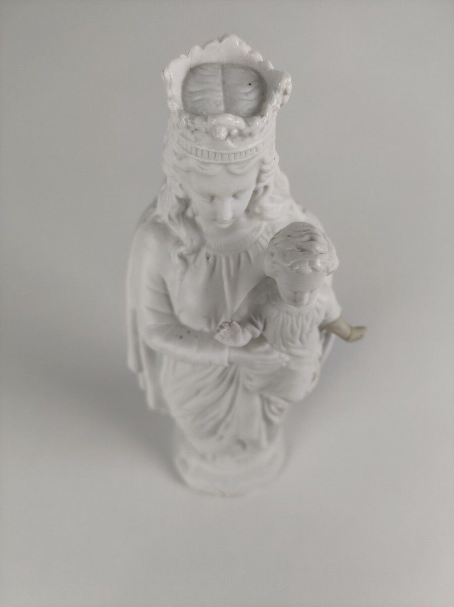 French Antique 1900 Bisque Statue Virgin Mary Our Lady Infant Jesus Exquisite photo vintage