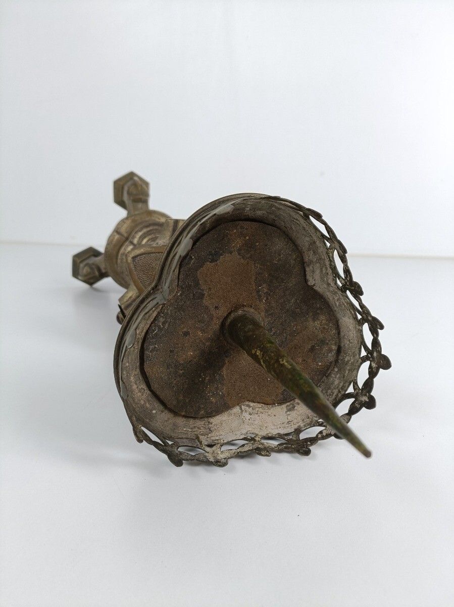 Antique Brass Ornate Candle Holder Candle Stick Large  1800s  Gothic photo vintage