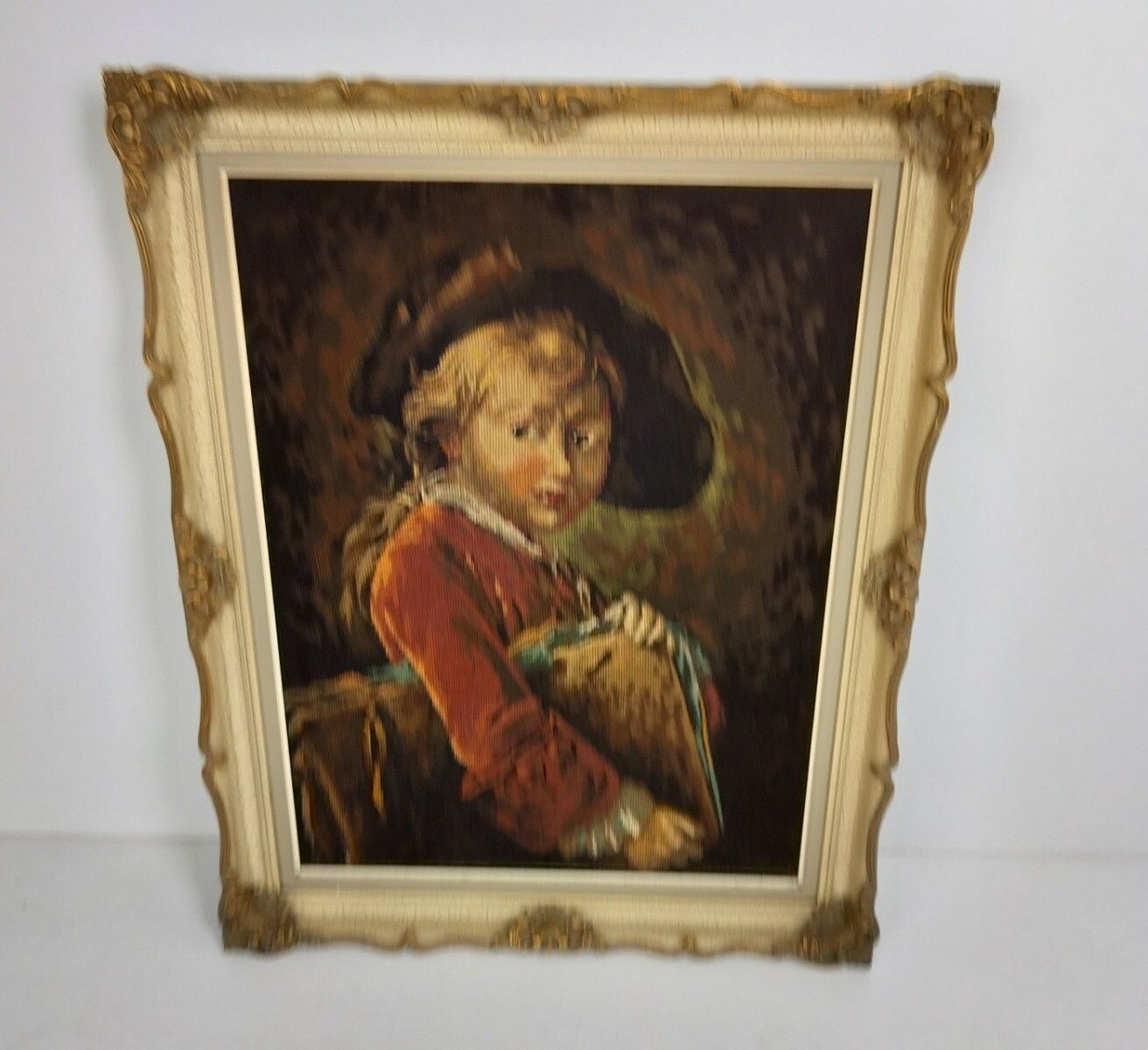 Ornate Framed Needlepoint Of The Young Student After Drouais Vintage photo furniture