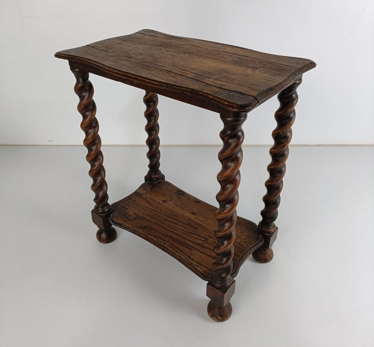 Barley Twist Wooden Side Table Desk Two Tier Barn Country Style Mid Century Engl photo for sale