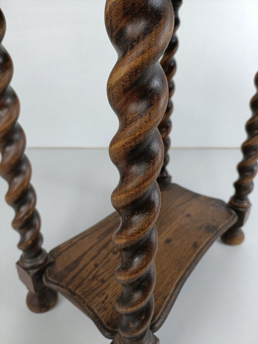 Furniture Barley Twist Wooden Side Table Desk Two Tier Barn Country Style Mid Century Engl photo