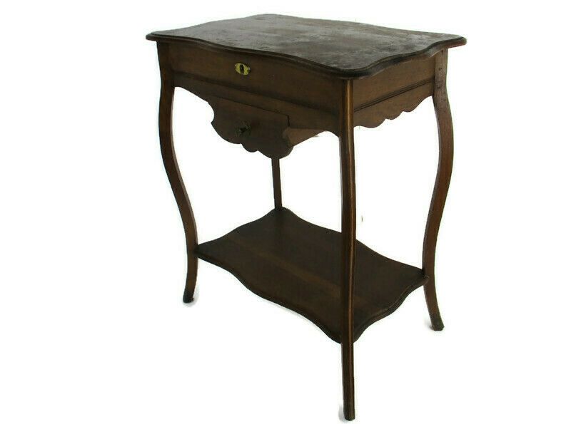 Antique Art Nouveau Wood Sewing Quilting Box Table Cabinet Two Tier  Gorgeous