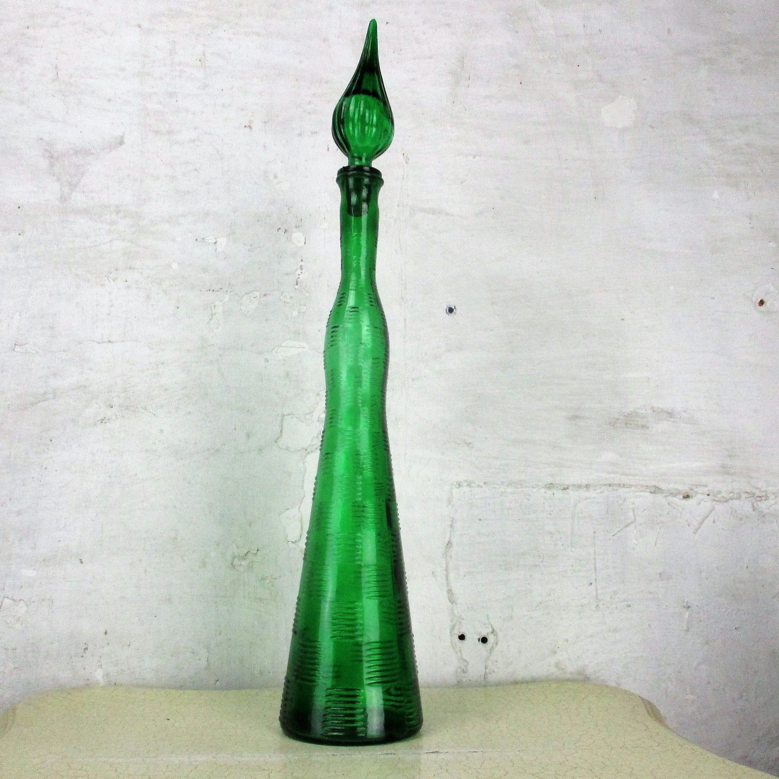Xl Vintage Retro Art Glass Tall Bottle Vase Green Funky photo furniture