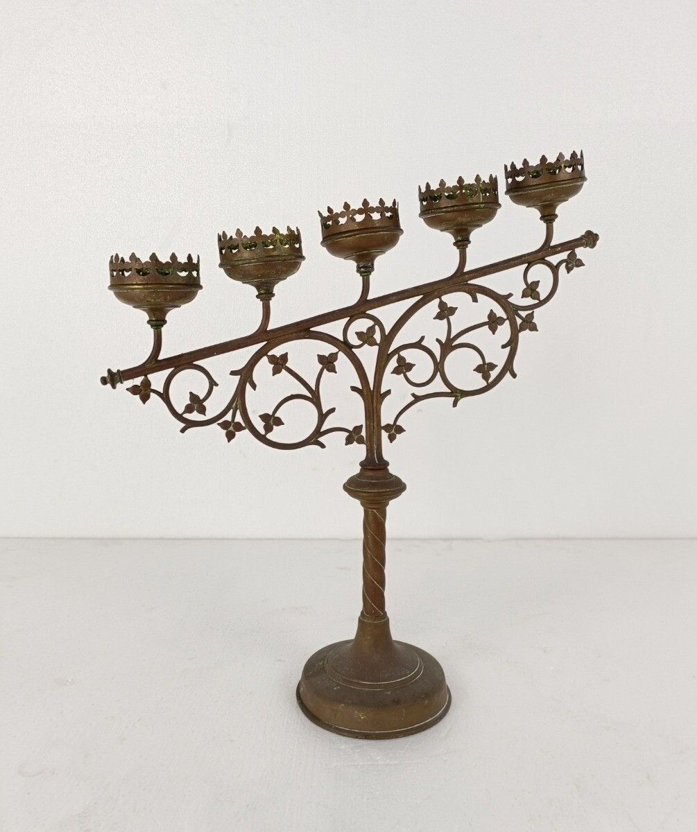 Candle Holder Brass Ornate Hollywood Regency Style Stylish Candelabra Leafs 5 Ar photo furniture