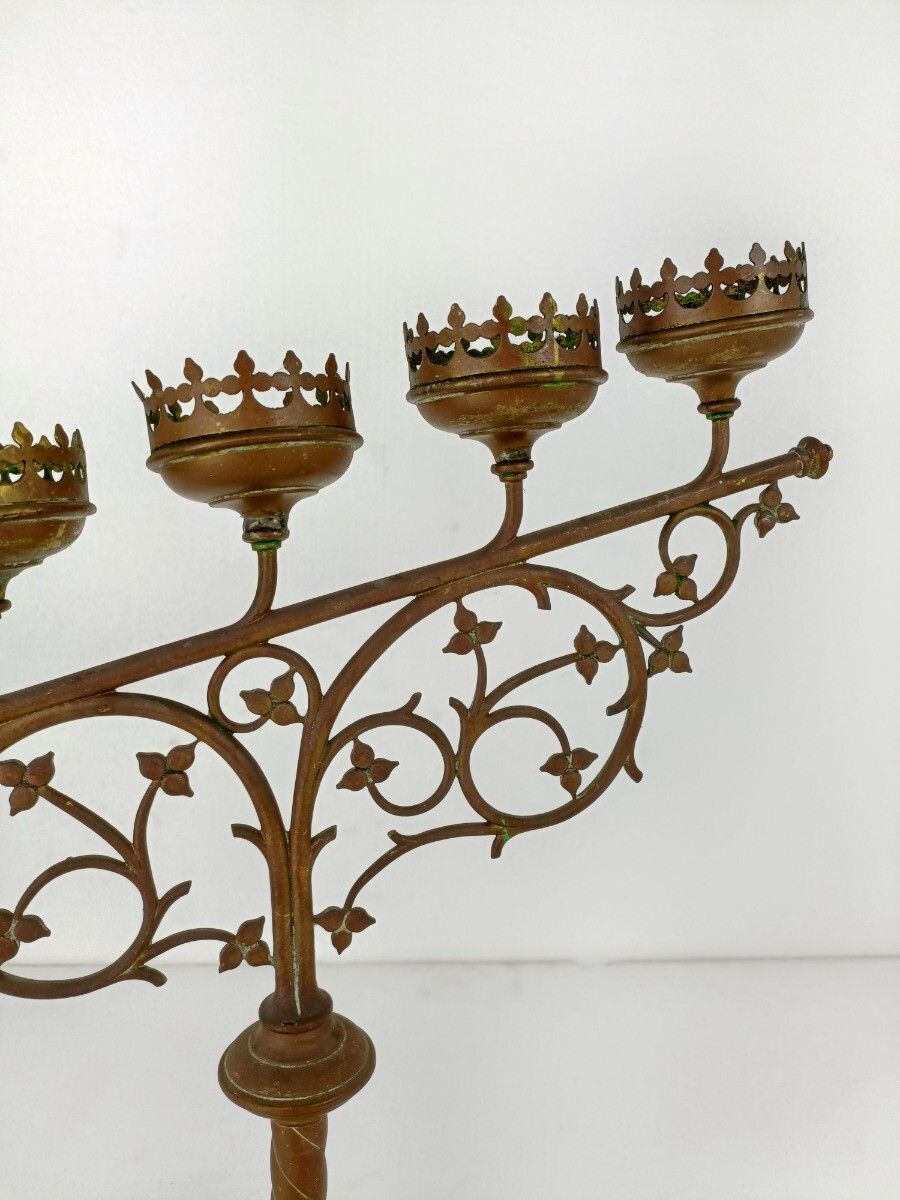 Candle Holder Brass Ornate Hollywood Regency Style Stylish Candelabra Leafs 5 Ar photo 283.0