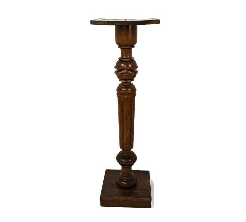 Wooden Pillar Pedestal Display Side Occasional Table Bonsai Plant Stand Vintage