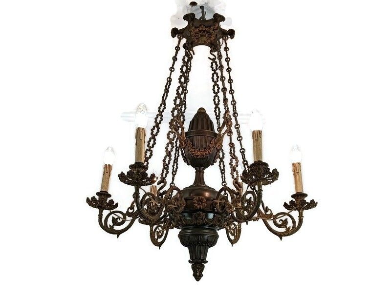Stunning Chandelier Antique Art Nouveau French Cariatides Snake Guirlandes 6 Lig
