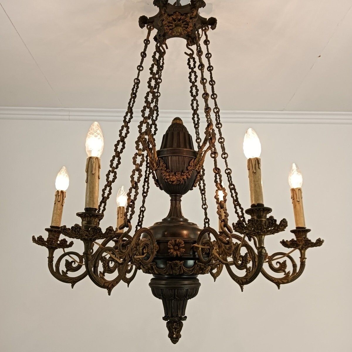 Stunning Chandelier Antique Art Nouveau French Cariatides Snake Guirlandes 6 Lig photo furniture