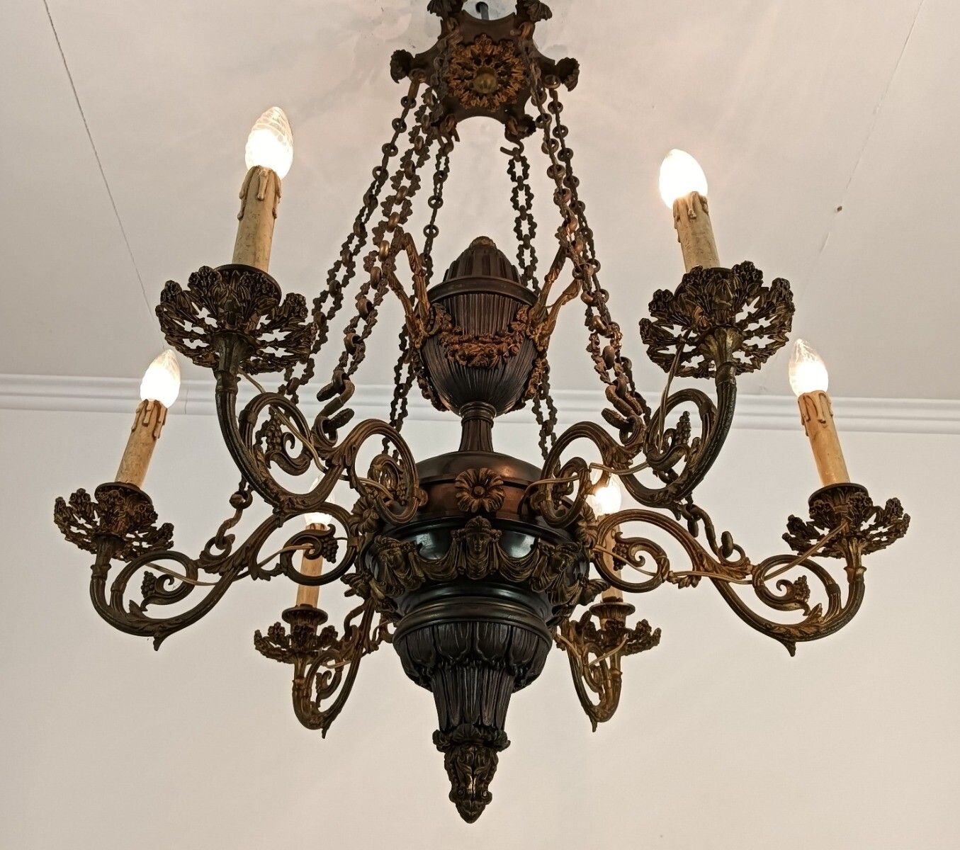 Stunning Chandelier Antique Art Nouveau French Cariatides Snake Guirlandes 6 Lig photo for sale
