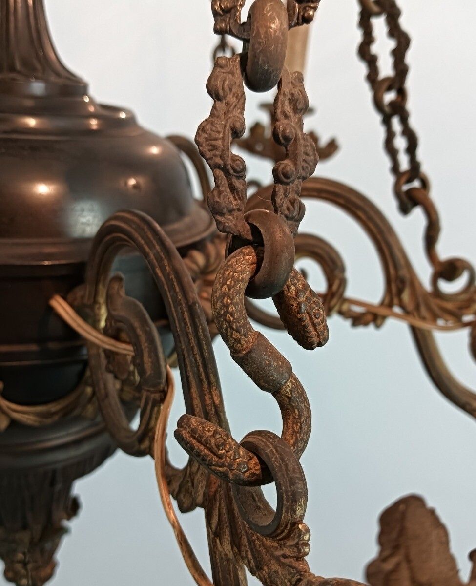 Stunning Chandelier Antique Art Nouveau French Cariatides Snake Guirlandes 6 Lig photo Lighting