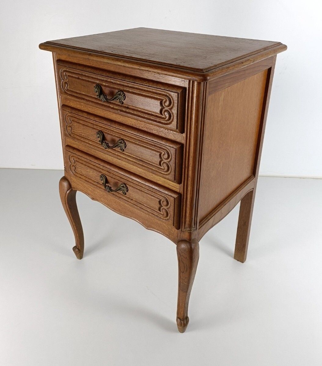Louis XVI Style Bedside End Table Cabinet Nightstand Wood Chest Of Drawers 3 Dra photo Furniture