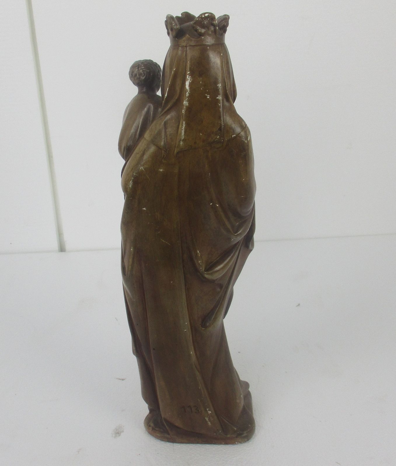 Statue Virgin Mary Our Lady Madonna With Infant Jesus Large Plaster 20.86&Quot photo vintage