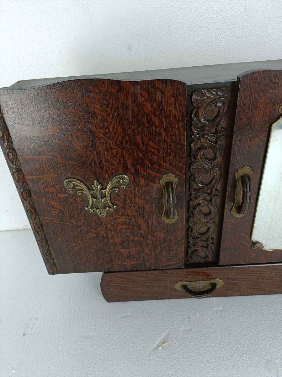 Art Deco Double Antique Medicine Apothecary Cabinet Brass Trim Kitchen Bathroom photo 303.0