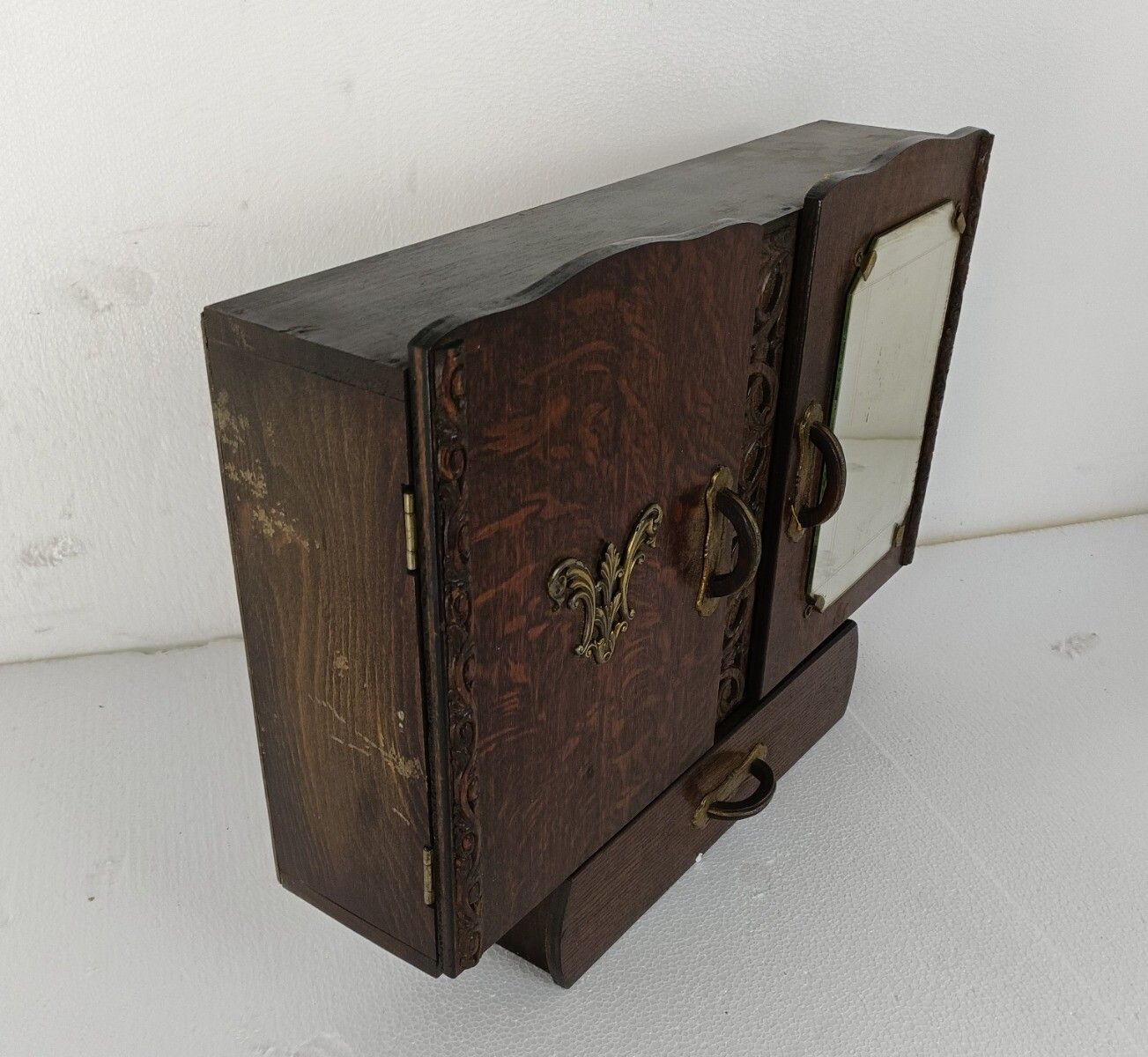 photo furniture Art Deco Double Antique Medicine Apothecary Cabinet Brass Trim Kitchen Bathroom
