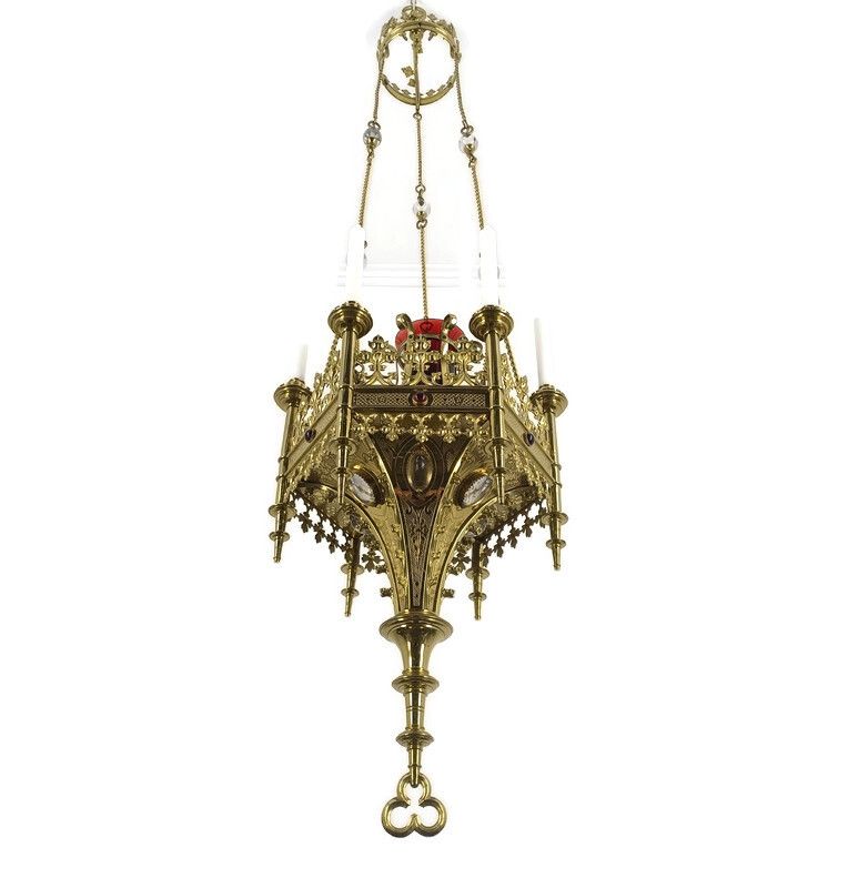 Impressive Neo Gothic Bronze Gold Gilded Chandelier Castle Joseph Wilmotte Golds