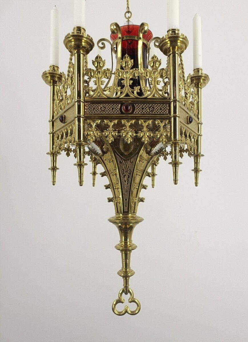 Impressive Neo Gothic Bronze Gold Gilded Chandelier Castle Joseph Wilmotte Golds photo for sale