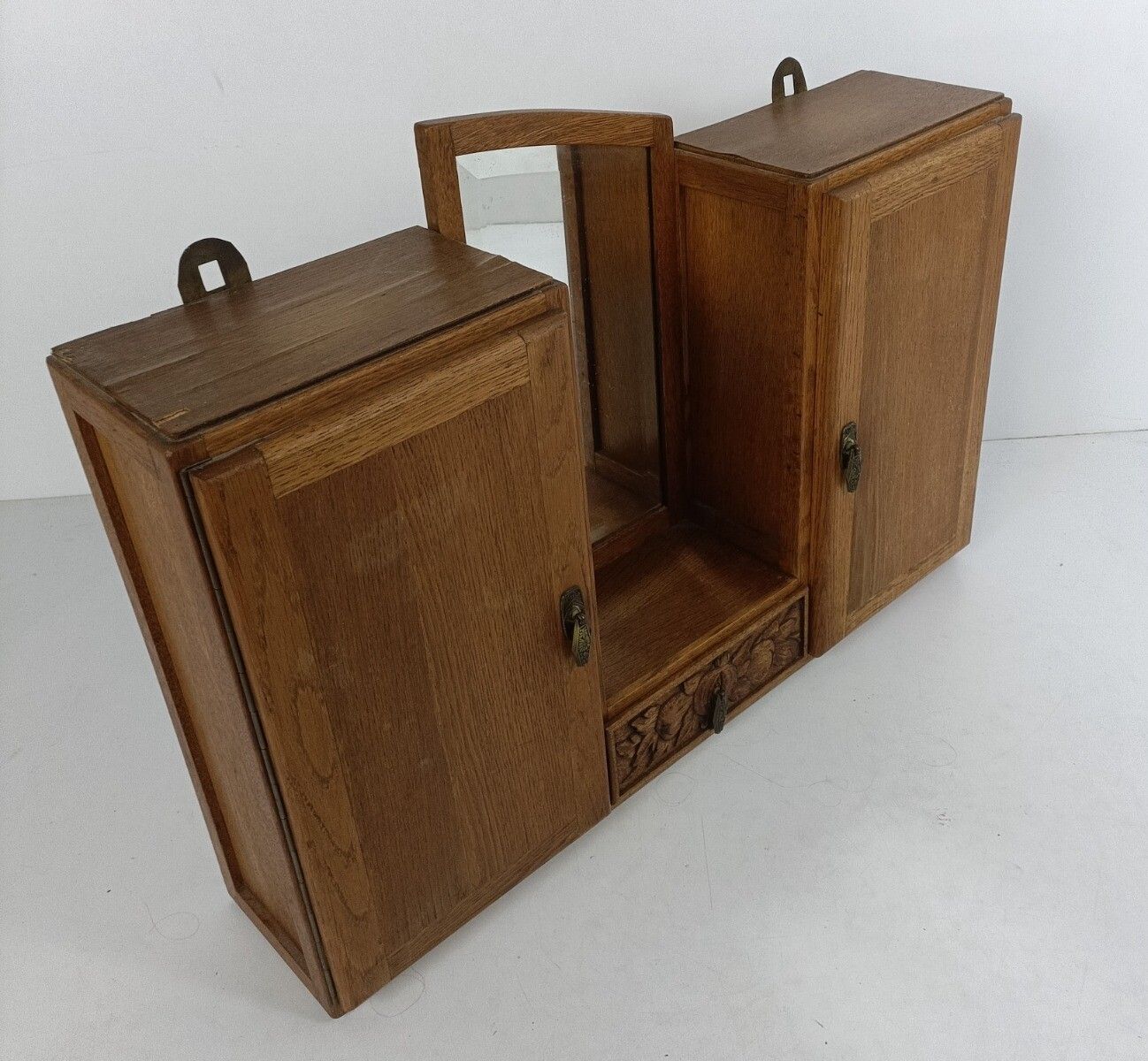 Double Antique Medicine Apothecary Kitchen Bathroom Cabinet Beveled Glass Art De photo vintage