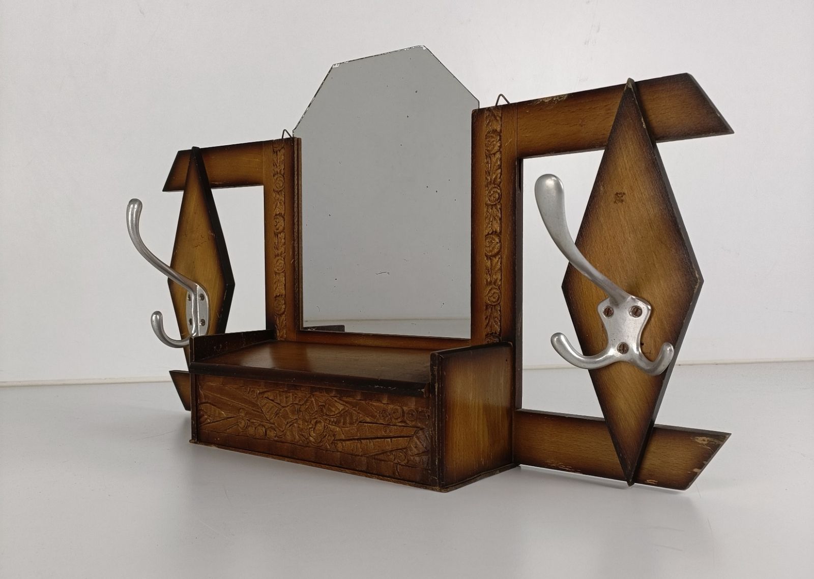 Art Deco Wall Hanging Medicine Apothecary Cabinet Coat Rack Antique Rare Funky photo for sale