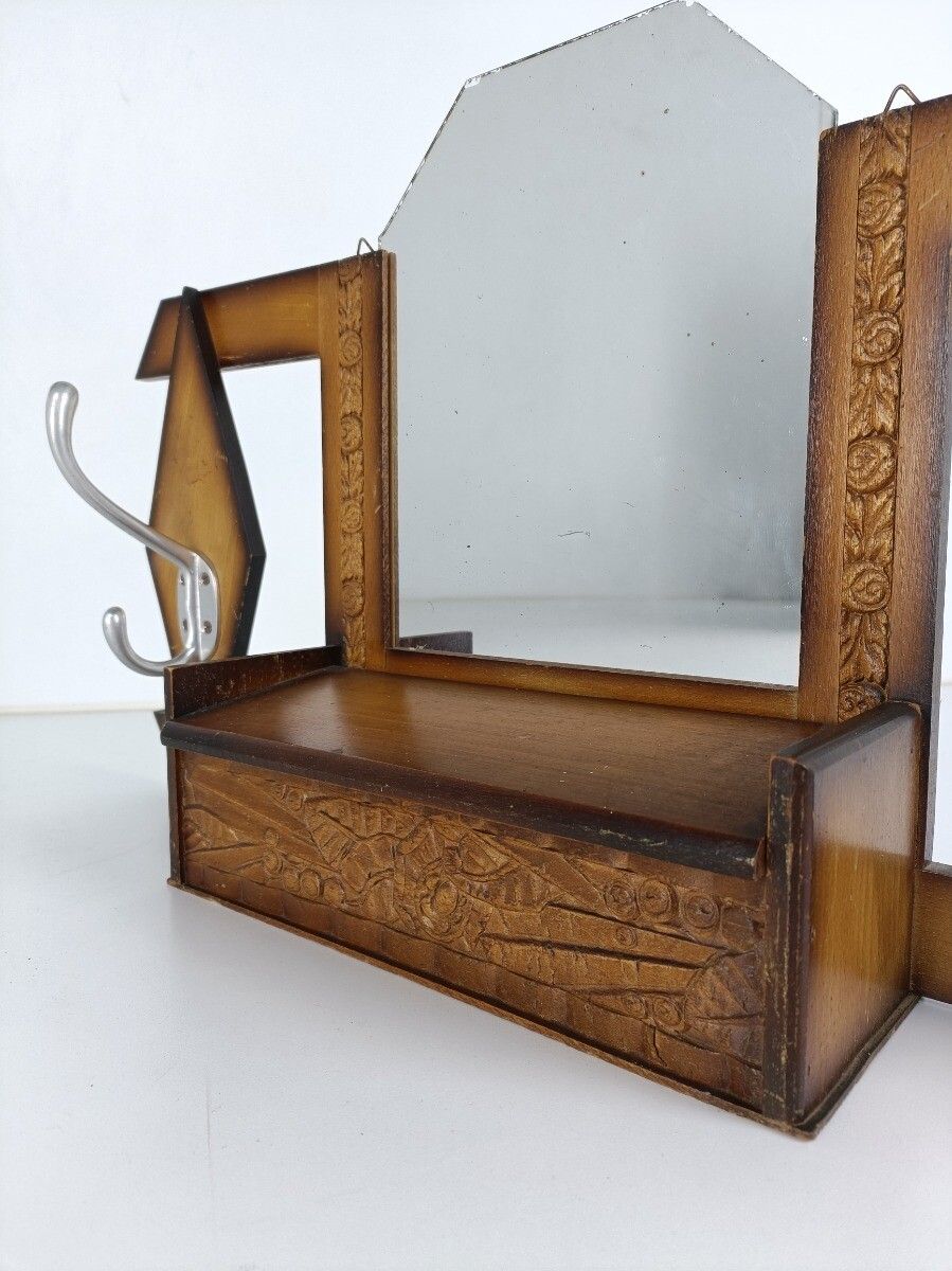 Art Deco Wall Hanging Medicine Apothecary Cabinet Coat Rack Antique Rare Funky photo 287.0