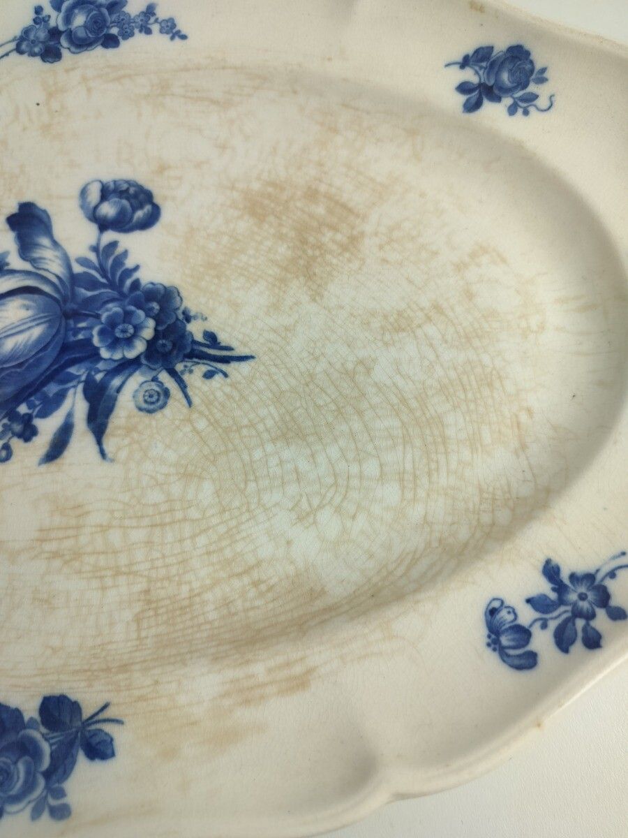 Antique 1900 Plates 3 Large Serving Dishes  Platters Boch Mettlach Rare Blue Ros photo vinterior