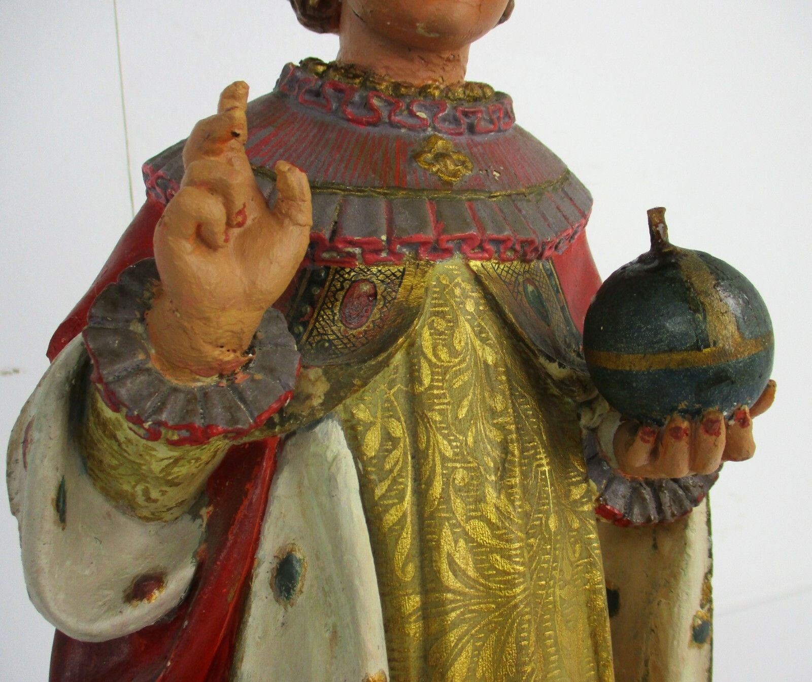 Xl Statue Infant Of Prague Infant Jesus Santo Nino Plaster Chapel Antique 1900 photo for sale