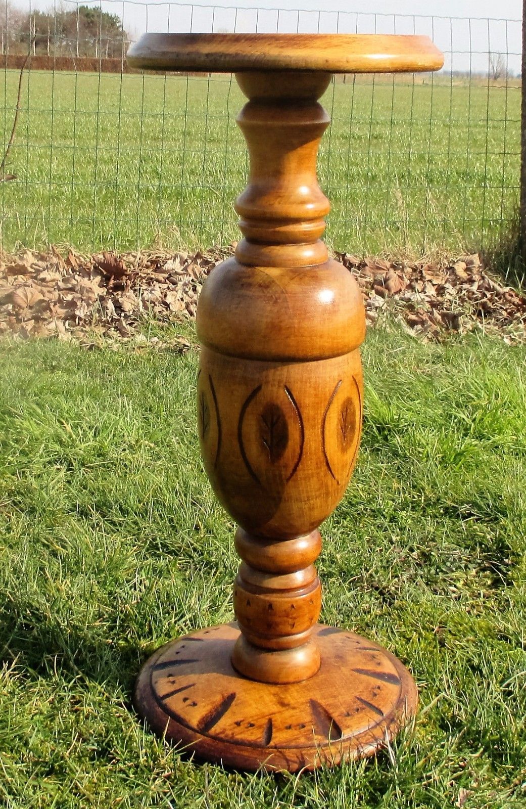 Gorgeous Ornate Carved Wood Pedestal Table Plant Stand Side Table 25.78"