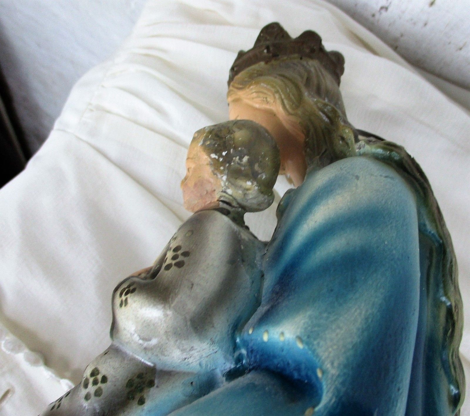 Art Antique Polychrome Madonna Infant Child Statue Plaster  Neo Gothic 1900 Marked photo