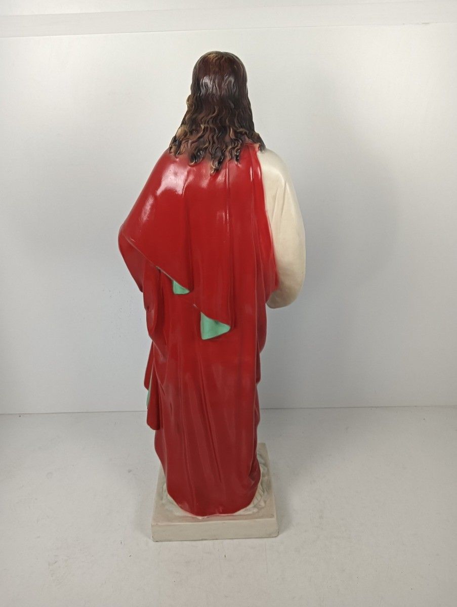 Xl Statue Holy Heart Jesus Christ Polychrome Hard Plastic Resin Outdoor Vintage photo Art