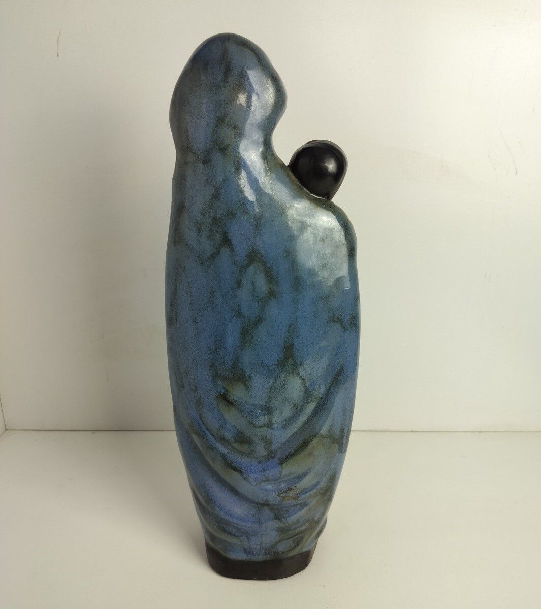 French Majolica Pottery Faience Statue Glazed Polychrome Madonna Virgin Mary Inf photo vintage