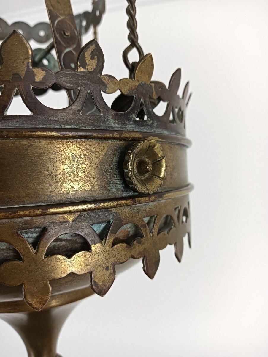 Antique  Brass  Gods Lamp Light Ceiling Fixture Chandelier Pendant 19th Century photo for sale