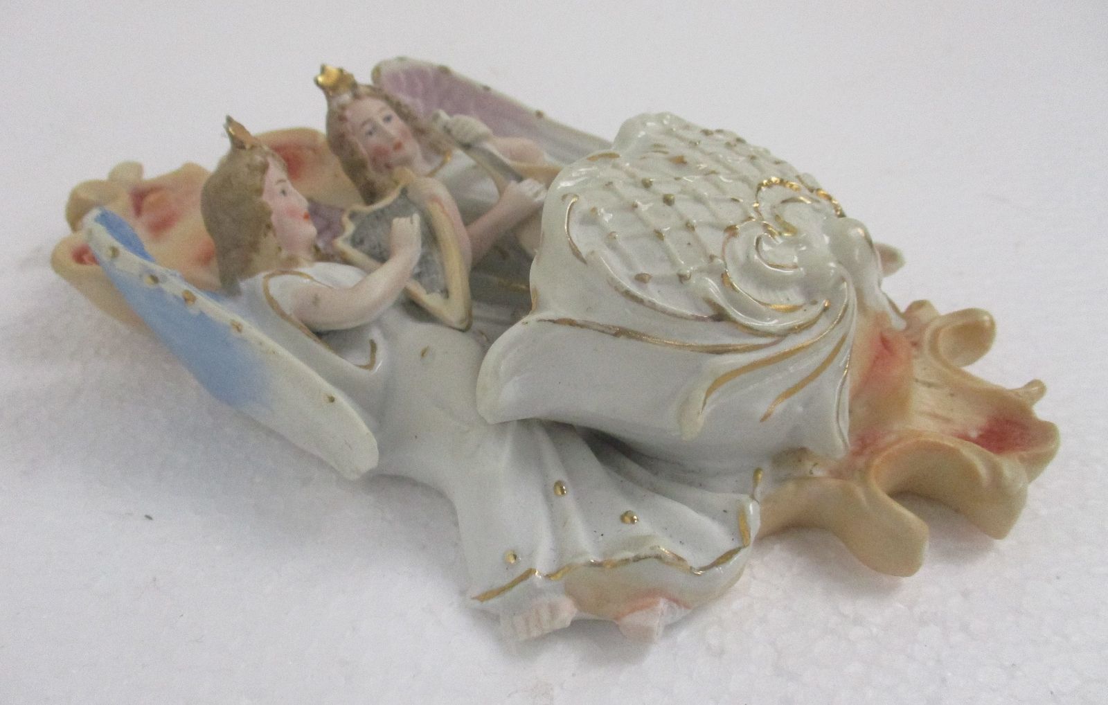 French Holy Water Font Vessel Infant Angels Playing Music Bisque Htf Lovely photo 142.0