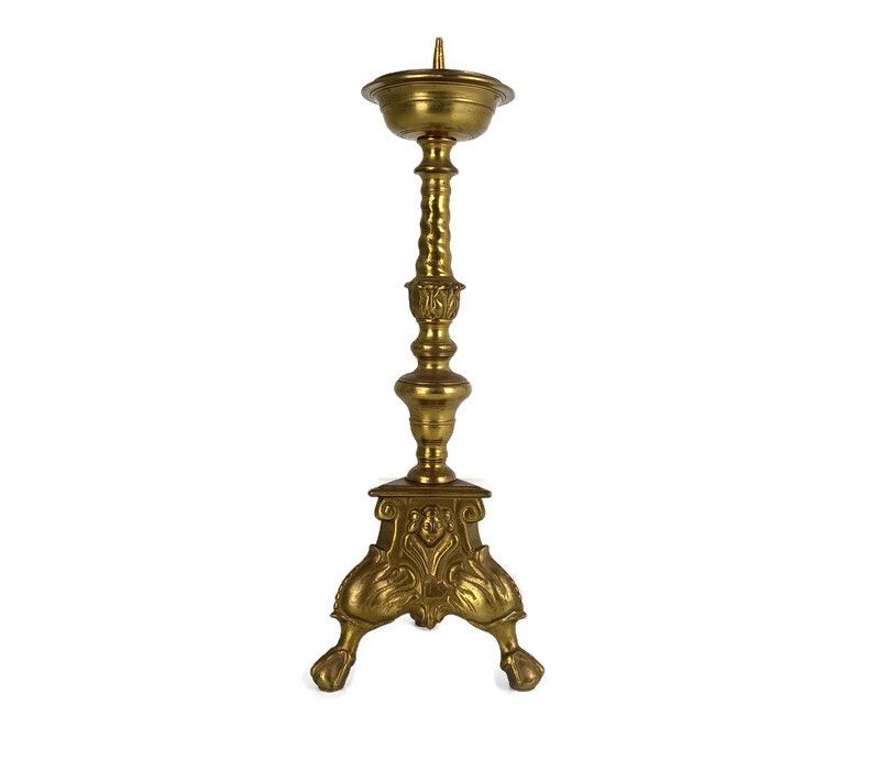 Large Antique Candle Holder Candlestick Church Altar Twisted Stem Monastery Bras