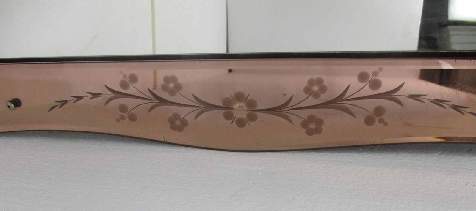 Art Nouveau Mirror Pink Edges Flowers Venetian Ornate Art Deco Beveled Glass Van photo for sale