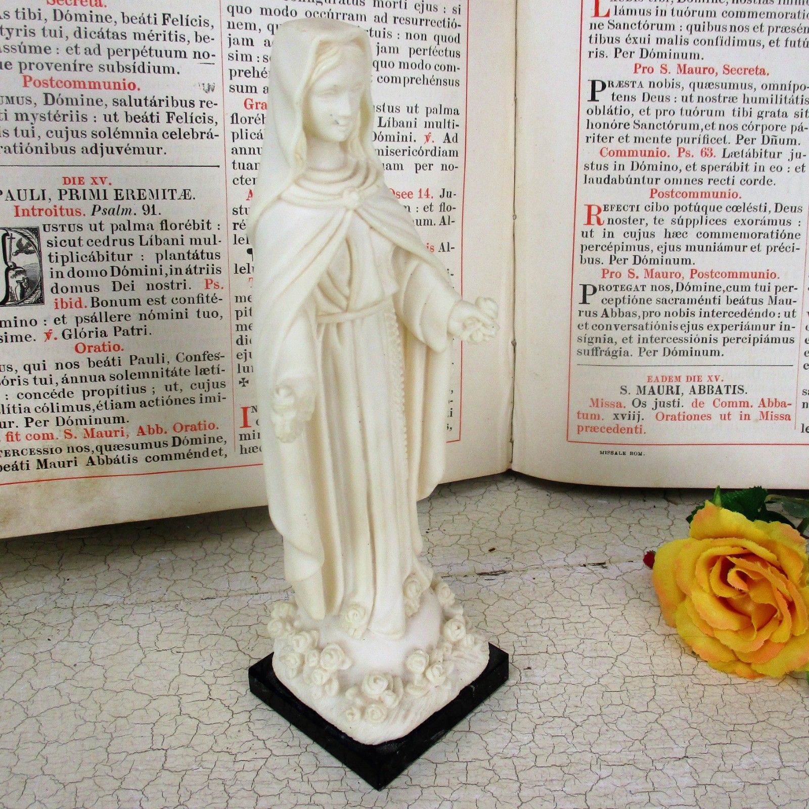 Statue Virgin Mary Our Lady Madonna Delle Rose Resin Marble Base Faro  Collector photo for sale