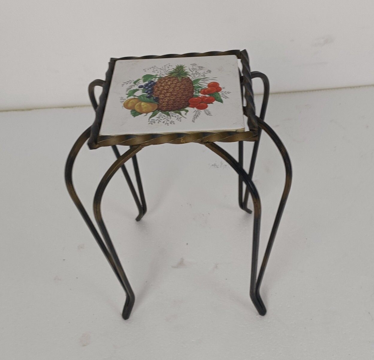 Vintage Side Table Plant Stand Ceramic Tile Mettlachgermany  Funky Wrought Iron photo furniture