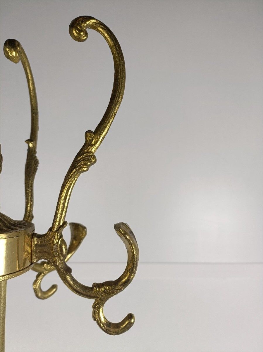 Mid Century Modern Cast Brass Hall Tree Coat Hat Rack Marble Base Eyecatcher Lio photo vintage