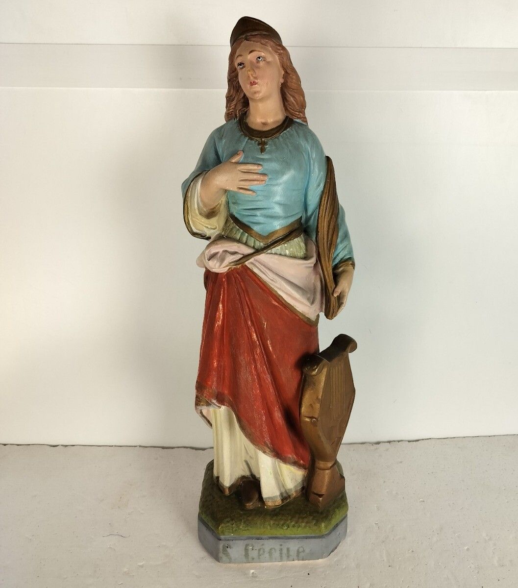 Large Statue Plaster Saint Cecilia Cecelia Martyr Patroness Musicians Collector photo furniture