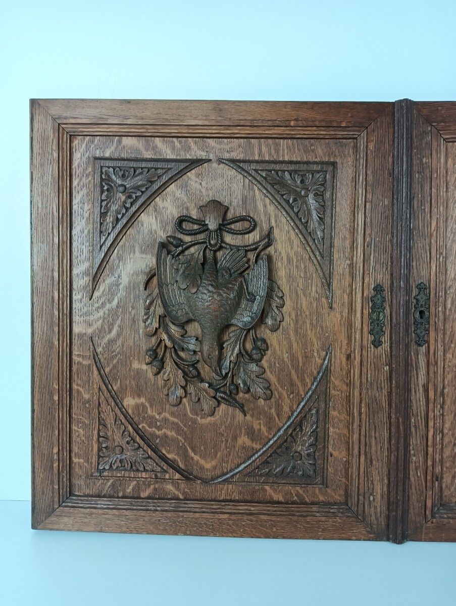 Pair Door Panels Antique Hand Carved Ornate Hunting Pheasants Architectural Salv photo Home Fixtures