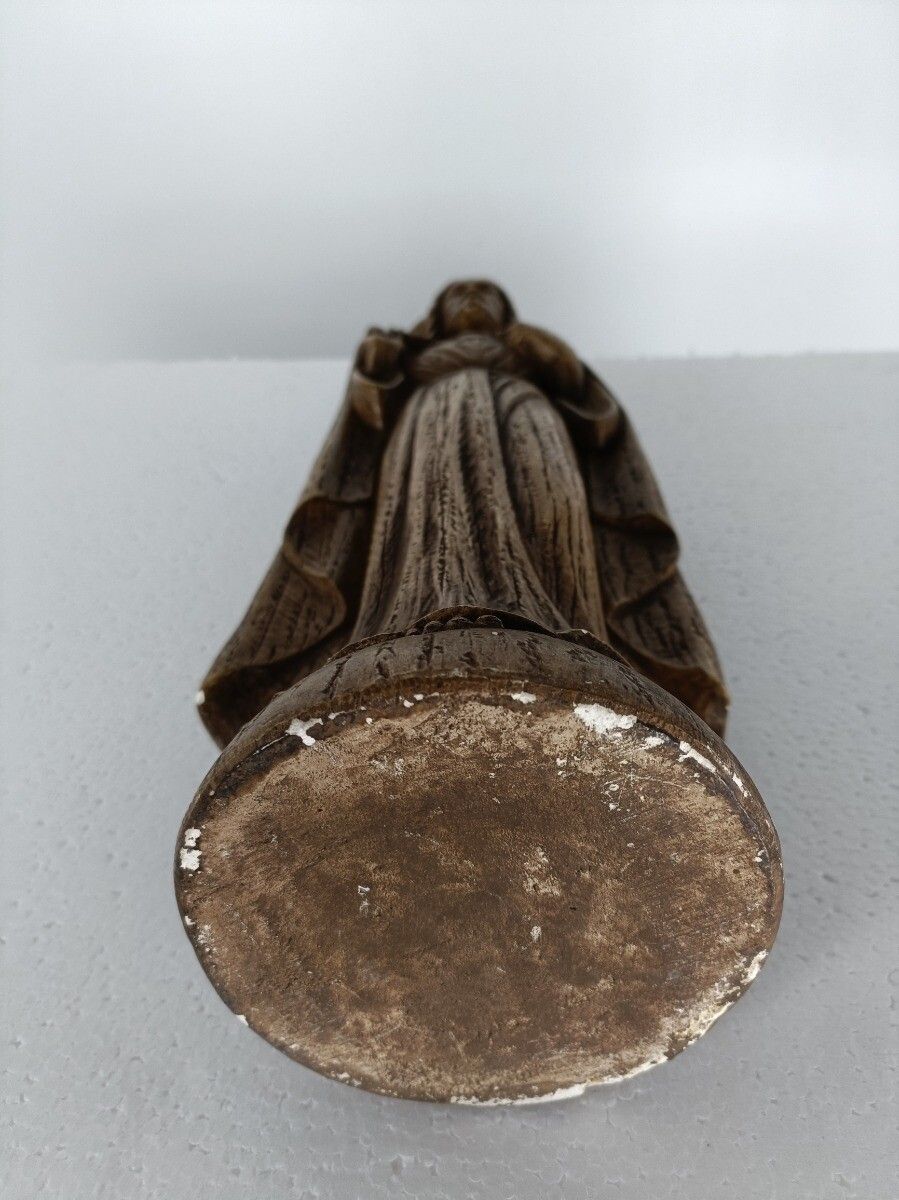 Art Deco Antique Statue Jesus Christ Holy Sacred Heart Plaster Brown Signed S. M photo vintage