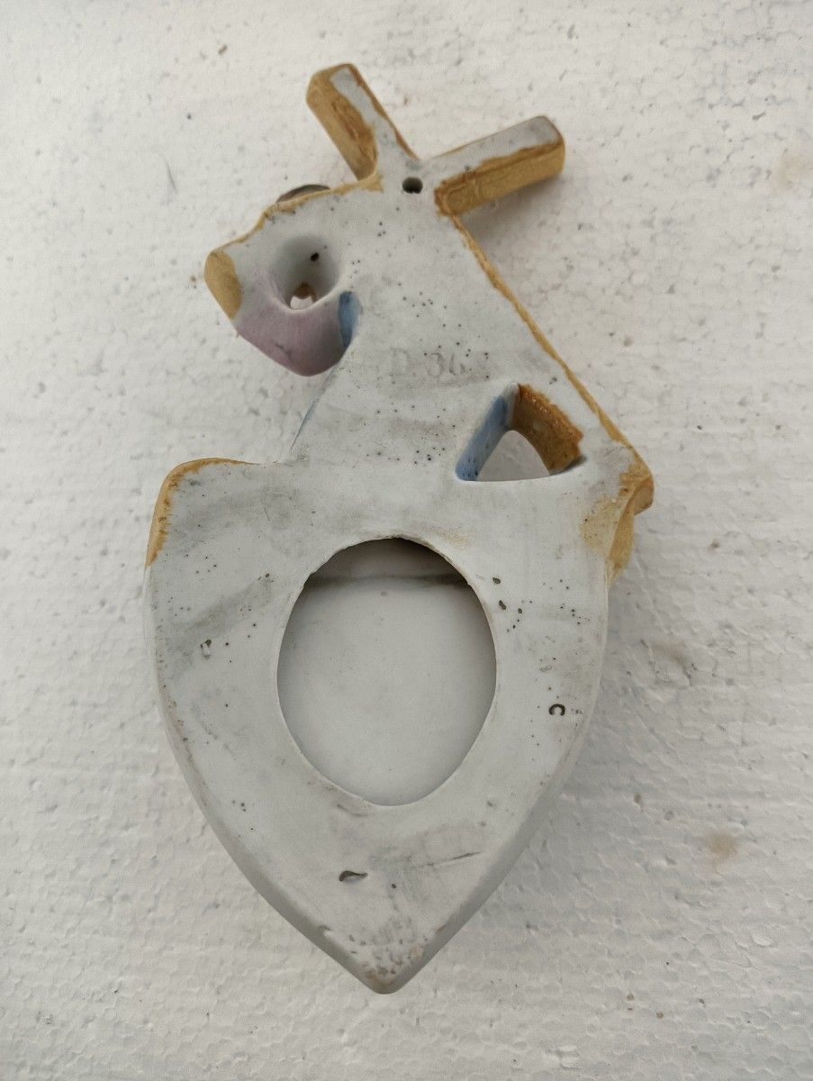 Beautiful Antique Porcelain Holy Water Font Porcelain Jesus Carrying The Cross P photo vintage