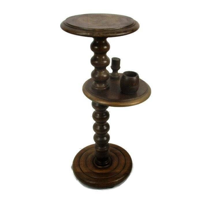 Vintage Carved Wood Edwardian Pedestal Smoking Table Plant Bonsai Stand 2 Tier