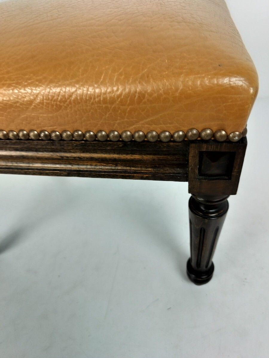 Vintage Modernist Footstool Foot Rest Ottoman Faux Leather Hobnails Wood photo Furniture