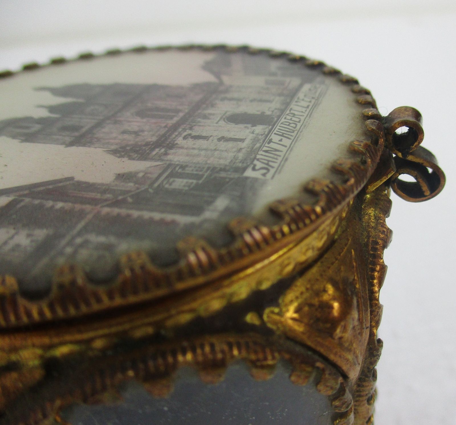 Brass Ornate  Glass Relic Jewelry Box Gorgeous Saint Hubert Church photo Home Decor