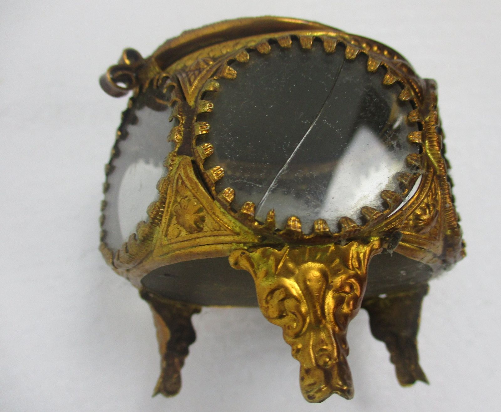 Brass Ornate  Glass Relic Jewelry Box Gorgeous Saint Hubert Church photo buy