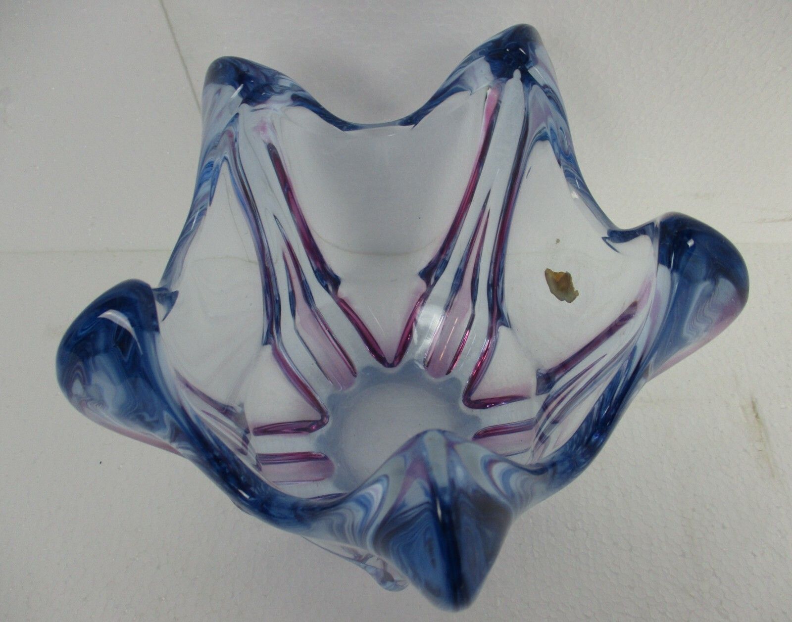 Italian Cranberry Blue Bowl Dish Centerpiece Murano Seguso Art Glass Modernist photo 130.0