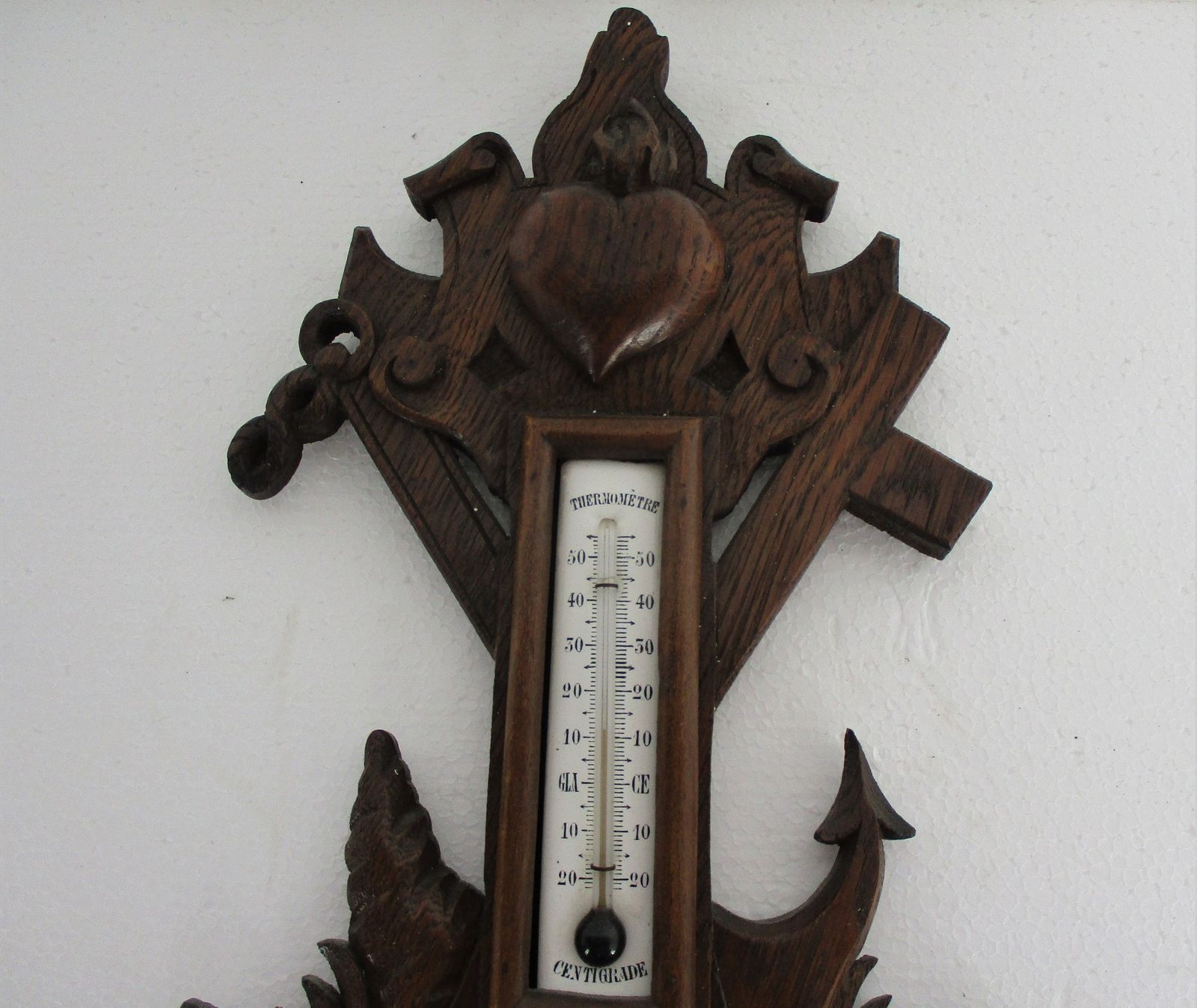 photo furniture Hand Carved Wood Barometer Thermometer Weather Station French