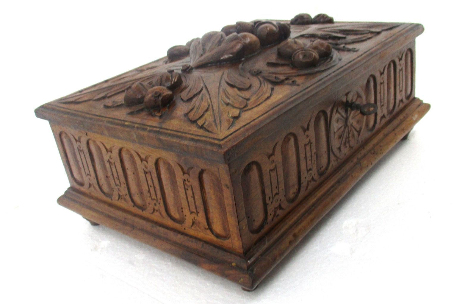 Hand Carved Wooden Trinket  Box Ornate Antique Breton Large High Relief Stunning photo for sale