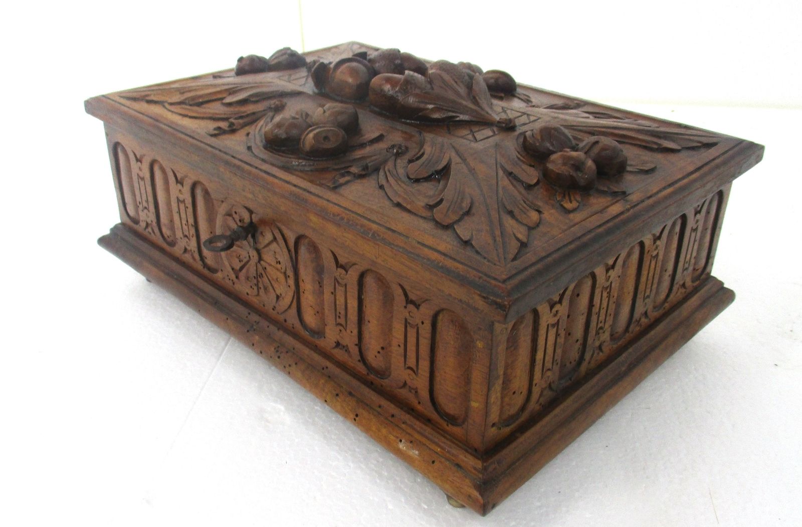 Hand Carved Wooden Trinket  Box Ornate Antique Breton Large High Relief Stunning photo buy