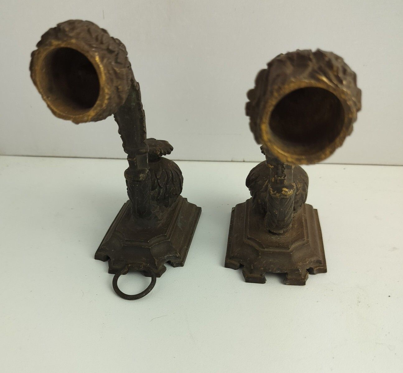 18th Century Antique Brass Wall Mounted Candle Holders Ornate Rare photo 162.0
